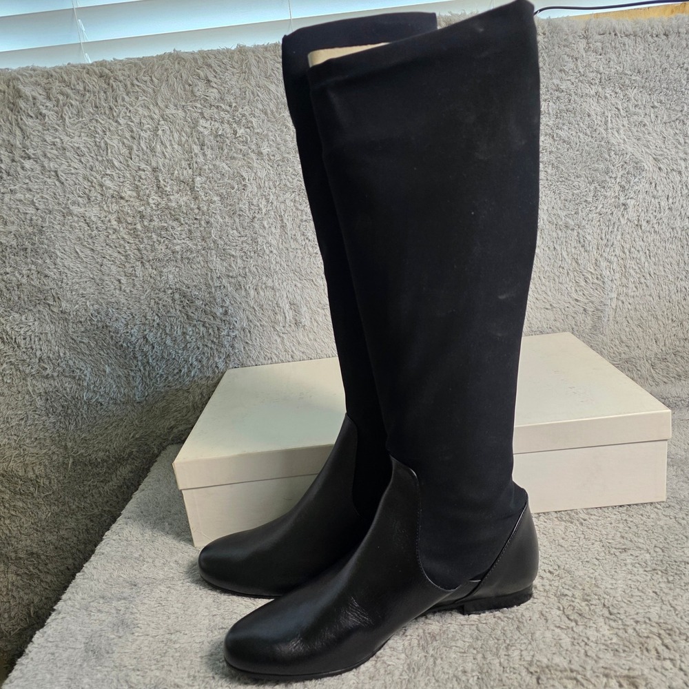 Amalfi Rangoni Black Italian Leather Nubuck Stretch Over The Knee Boots 9.5 NEW